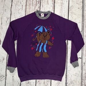 Vintage 80s Teddy Bear Shower me With Love 1980s Crewneck Pullover Sweatshirt